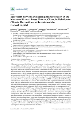 Ecosystem Services and Ecological Restoration in the Northern Shaanxi Loess Plateau, China, in Relation to Climate Fluctuation and Investments in Natural Capital
