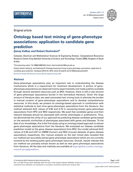 Ontology Based Text Mining of Gene-Phenotype Associations: Application to Candidate Gene Prediction Senay¸ Kafkas and Robert Hoehndorf*