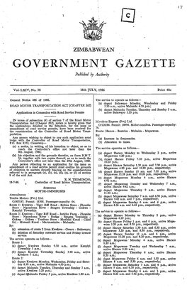 ZIMBABWEAN GOVERNMENT GAZETTE Published by Authority