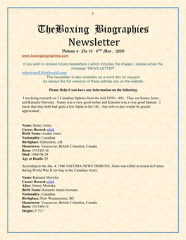 Theboxing Biographies Newsletter Volume 4- No 10 6TH May , 2009