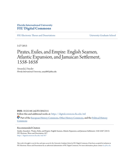 Pirates, Exiles, and Empire: English Seamen, Atlantic Expansion, and Jamaican Settlement, 1558-1658 Amanda J