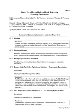 North York Moors National Park Authority Planning Committee