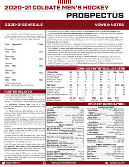 Prospectus 2020-21 Schedule News & Notes