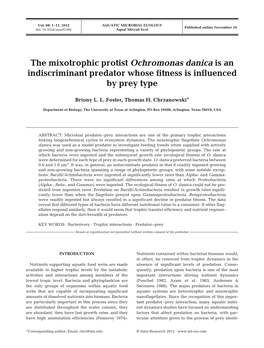 The Mixotrophic Protist Ochromonas Danica Is an Indiscriminant Predator Whose Fitness Is Influenced by Prey Type