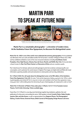 Martin Parr to Headline Future Now Symposium