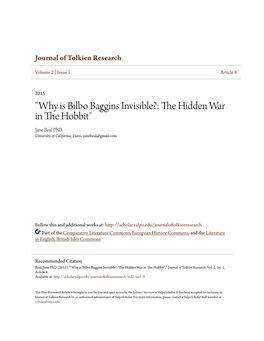 "Why Is Bilbo Baggins Invisible?: the Hidden War in the Hobbit"