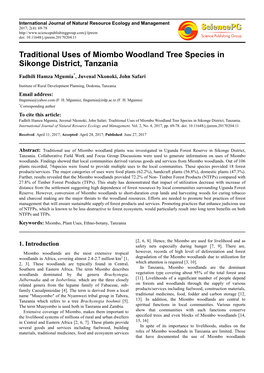 Traditional Uses of Miombo Woodland Tree Species in Sikonge District, Tanzania