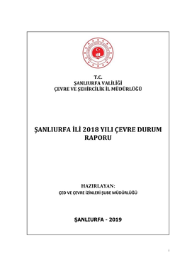 Şanliurfa Ili 2018 Yili Çevre Durum Raporu