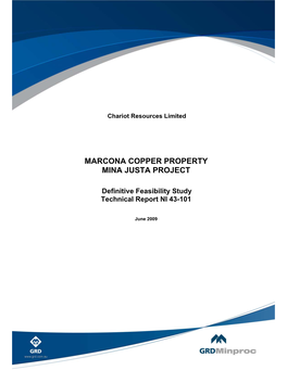 MARCONA COPPER PROPERTY MINA JUSTA PROJECT Definitive Feasibility Study Technical Report NI 43-101