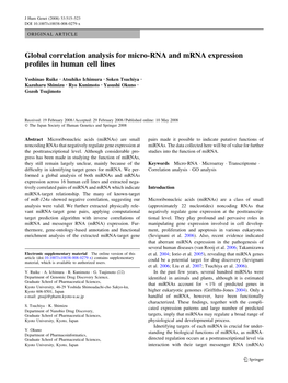 Global Correlation Analysis for Micro-RNA and Mrna Expression Proﬁles in Human Cell Lines