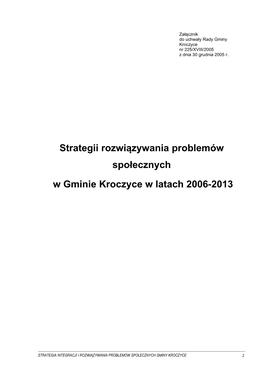 Strategii Rozwiązywania Problemów Społecznych W Gminie Kroczyce W Latach 2006-2013