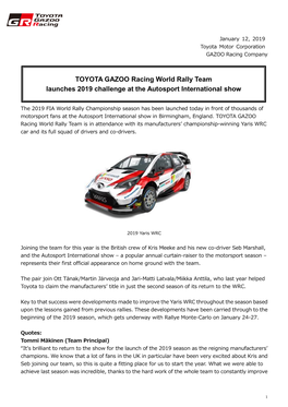 TOYOTA GAZOO Racing World Rally Team Launches 2019 Challenge At