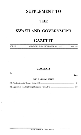 Supplement to Swaziland Government Gazette