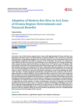 Adoption of Modern Bee Hive in Arsi Zone of Oromia Region: Determinants and Financial Benefits