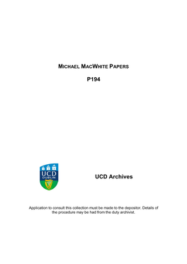 MICHAEL MACWHITE PAPERS P194 UCD Archives