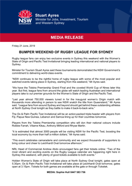 Bumper Weekend of Rugby League for Sydney