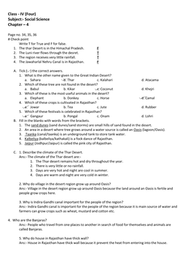 Class - IV (Four) Subject:- Social Science Chapter – 4