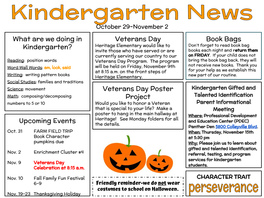 Upcoming Events What Are We Doing in Kindergarten?