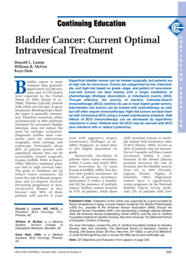 Bladder Cancer: Current Optimal O N Intravesical Treatment T I Donald L