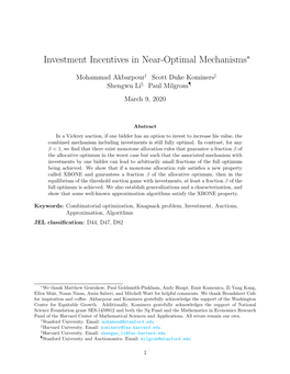 Investment Incentives in Near-Optimal Mechanisms∗