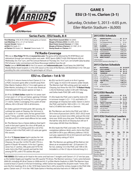 GAME NOTES ESU at a Glance Denny Douds Set the Division II Record for Games Coached in 2011 DENNY DOUDS by the NUMBERS Location