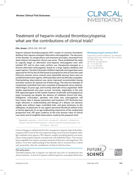 Treatment of Heparin-Induced Thrombocytopenia: What Are the Contributions of Clinical Trials?