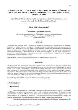Campos De Altitude, Campos Rupestres E Aplicação Da Lei Da Mata Atlântica: Estudo Prospectivo Para O Estado De Minas Gerais