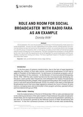 ROLE and ROOM for SOCIAL BROADCASTER with RADIO FARA AS an EXAMPLE Dorota Wilk1