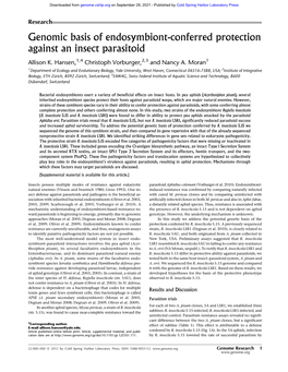 Genomic Basis of Endosymbiont-Conferred Protection Against an Insect Parasitoid