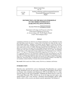 Distribution and the Role of Hydrobiidae on the Middle Pomeranian (Darłowo-Władysławowo)