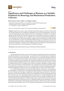 Significance and Challenges of Biomass As a Suitable Feedstock