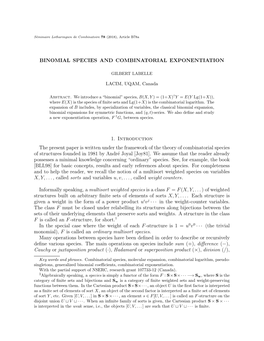 Binomial Species and Combinatorial Exponentiation