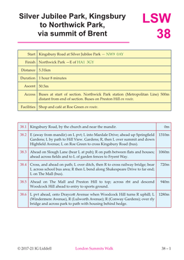 LSW 38 Silver Jubilee Park, Kingsbury to Northwick Park, Via Summit of Brent