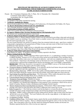 Minutes of the Meeting of Auckley Parish Council Held on Wednesday, 9Th October 2019, Commencing at 6.30 P.M