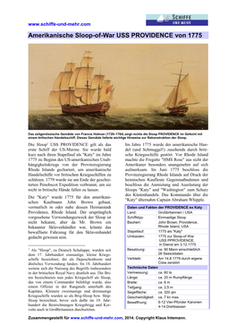 Amerikanische Sloop-Of-War USS PROVIDENCE Von 1775