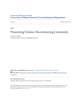 Prosecuting Violence/Reconstructing Community Anthony V