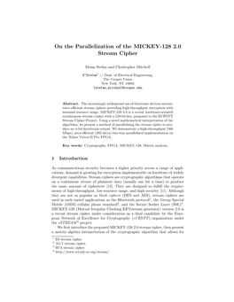 On the Parallelization of the MICKEY-128 2.0 Stream Cipher