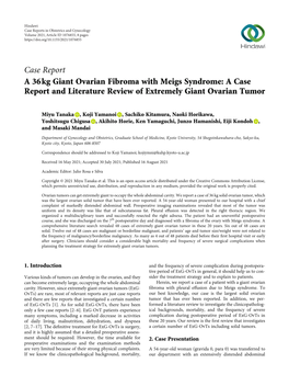 Case Report a 36Kg Giant Ovarian Fibroma with Meigs Syndrome: a Case Report and Literature Review of Extremely Giant Ovarian Tumor