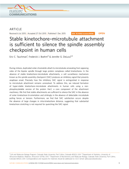 Stable Kinetochore&Ndash;Microtubule Attachment Is Sufficient to Silence the Spindle Assembly Checkpoint in Human Cells