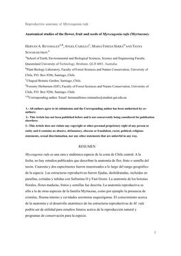 Reproductive Anatomy of Myrceugenia Rufa 1 Anatomical
