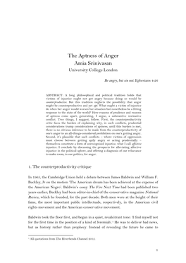 The Aptness of Anger Amia Srinivasan University College London