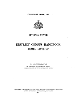 District Census Handbook, Coorg