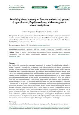 ﻿Revisiting the Taxonomy of Dioclea and Related Genera (Leguminosae