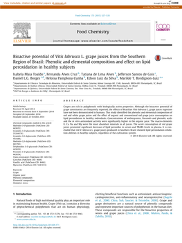 Bioactive Potential of Vitis Labrusca L. Grape Juices from the Southern Region of Brazil