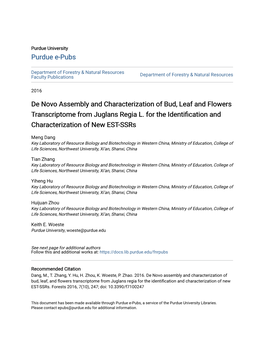 De Novo Assembly and Characterization of Bud, Leaf and Flowers Transcriptome from Juglans Regia L