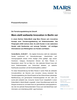 Mars Stellt Weltweite Innovation in Berlin Vor