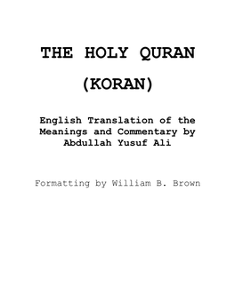 THE HOLY QURAN (KORAN) English Translation of The