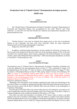 Production Code of “Chianti Classico” Denominazione Di Origine Protetta