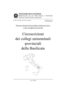Circoscrizioni Dei Collegi Uninominali P R Ovinciali Della Basilicata
