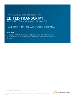 Q3 2017 Electronic Arts Inc Earnings Call on January 31, 2017 / 10:00PM